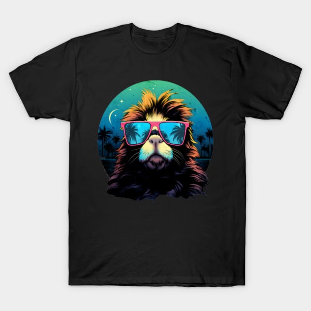 Retro Wave Peruvian Guinea Pig Sunglas Shirt T-Shirt by Miami Neon Designs